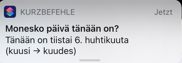 An example notification with the current date in Finnish, plus the cardinal and ordinal number written out.